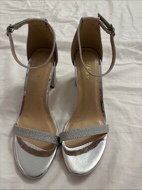 Elegant Silver Ankle-Strap Block Heels for Women